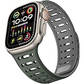 ZZDZZ Compatible with Apple Watch Band 49mm 46mm 45mm 44mm 42mm 41mm 40mm 38mm, Magnetic Silicone Sport Breathable Strap for iWatch Ultra 3/2/1 SE3 Series 11 10 9 8 7-1 (49/46/45/44/42, Green/Gray)