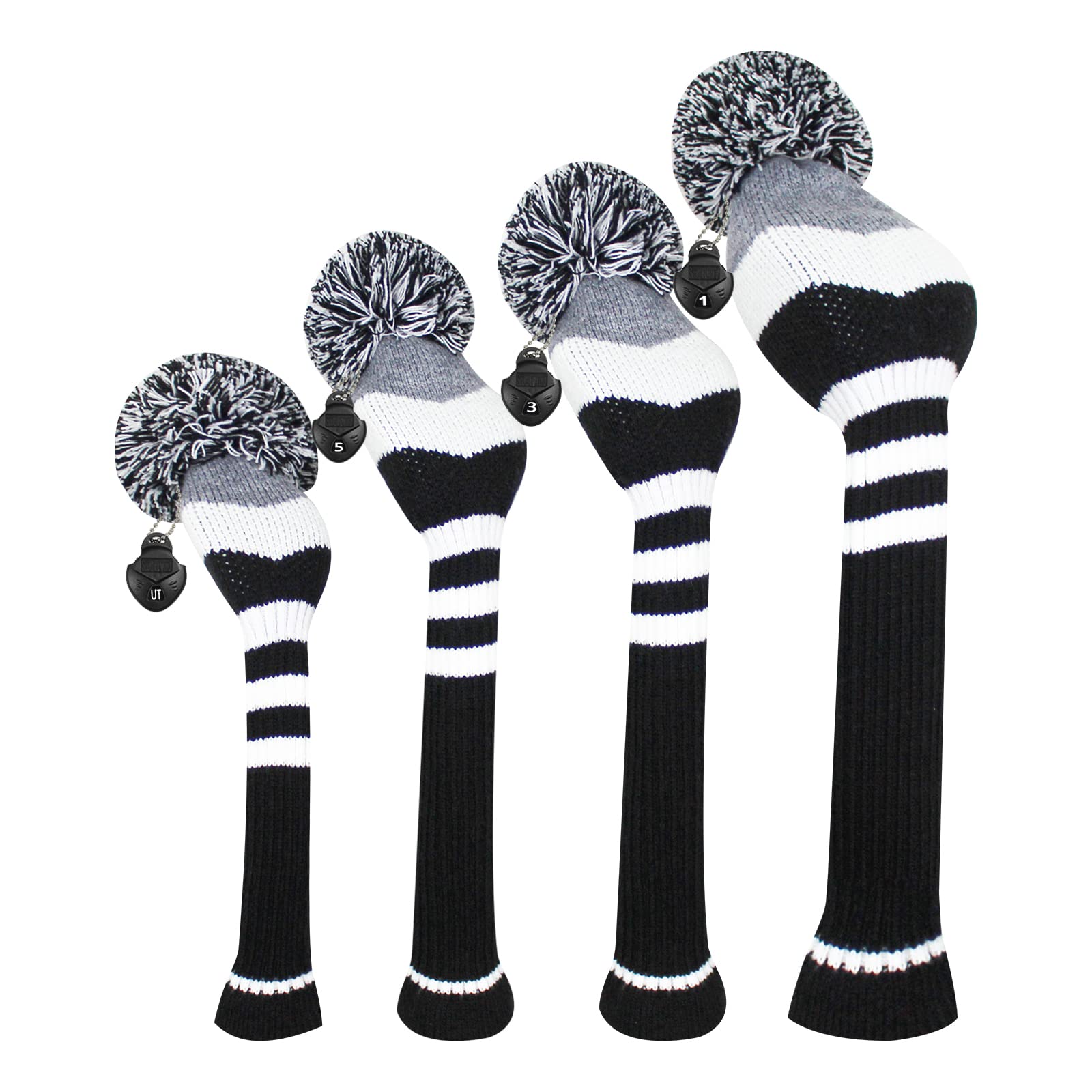 Scott Edward Knitted Golf Head Covers 4PCS Handmade Fit Well for Driver and Fairway Woods with Long Neck Pom Pom Golf Club Headcovers Set