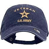 e4Hats.com U.S. Army Veteran Military Embroidered Washed Solid Pigment Dyed Cotton Twill Brass Buckle Cap