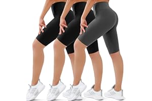 SUNCLOVE 3 Pack Biker Shorts for Women Tummy Control Workout Yoga Gym Running Shorts with Pockets