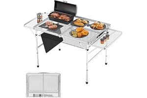 Folding Table with 2 Wing Panels,WildFinder 3x2 FT Camping Table with Mesh Desktop,Height Adjustable Folding Grill Table with Mesh Bag,Portable Outdoor Table for Picnic,Camping,BBQ,Beach(Sliver)