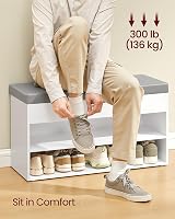 VASAGLE Shoe Bench with Cushion 3 Compartments 30x80x44 cm Cloud White Dove Grey view 6
