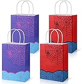 Joottuan 24 PCS Spider Party Favor Bags with Handles Cartoon Gift Bags Pink Purple and Red Black Spider Paper Goodie Bags for Birthday Holiday Party Decorations Supplies