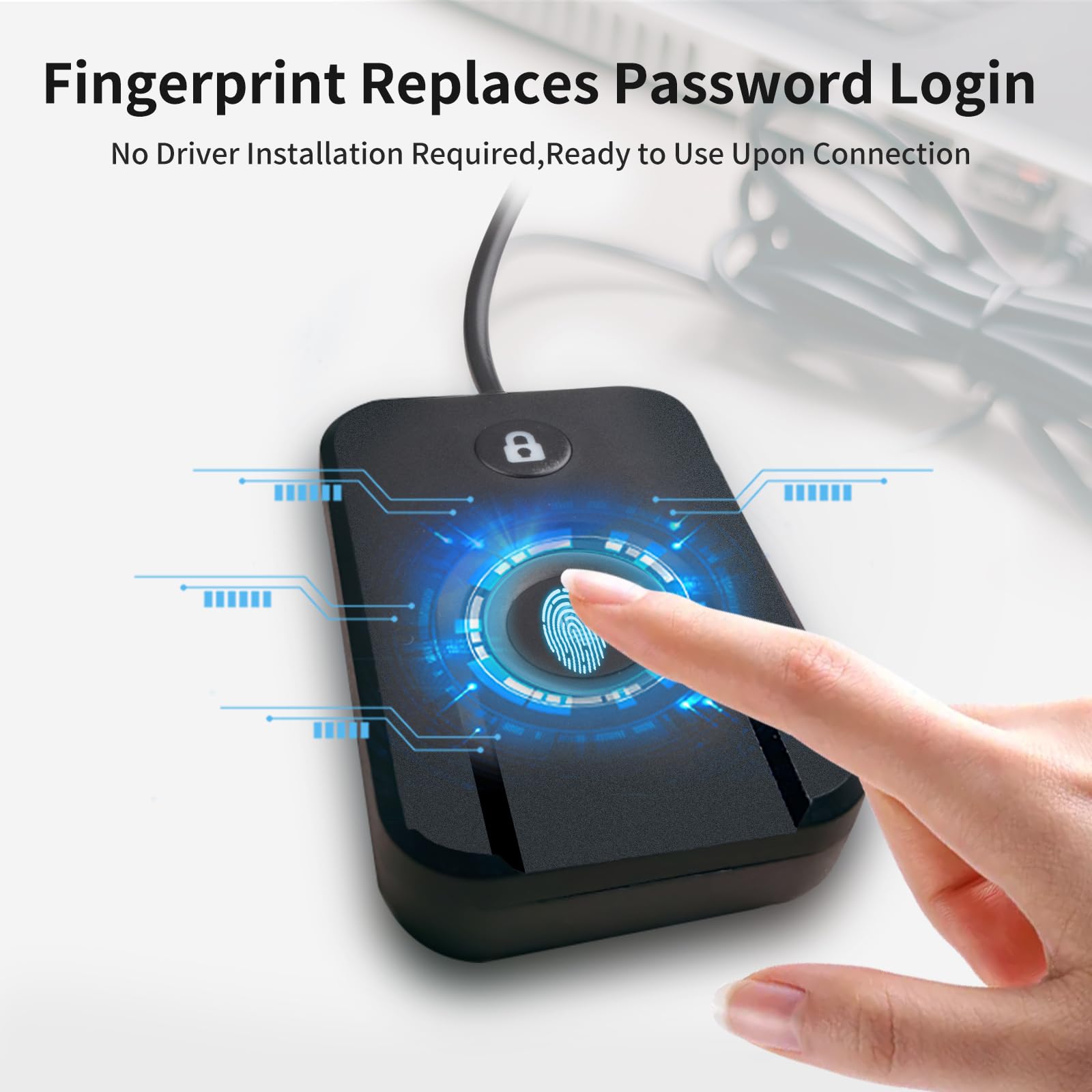 USB Fingerprint Reader for Windows10/11, Windows Hello Fingerprint Reader One-Click Lock Screen,Auto Driver Setup with 5ft Cable-Windows Password-Free Login