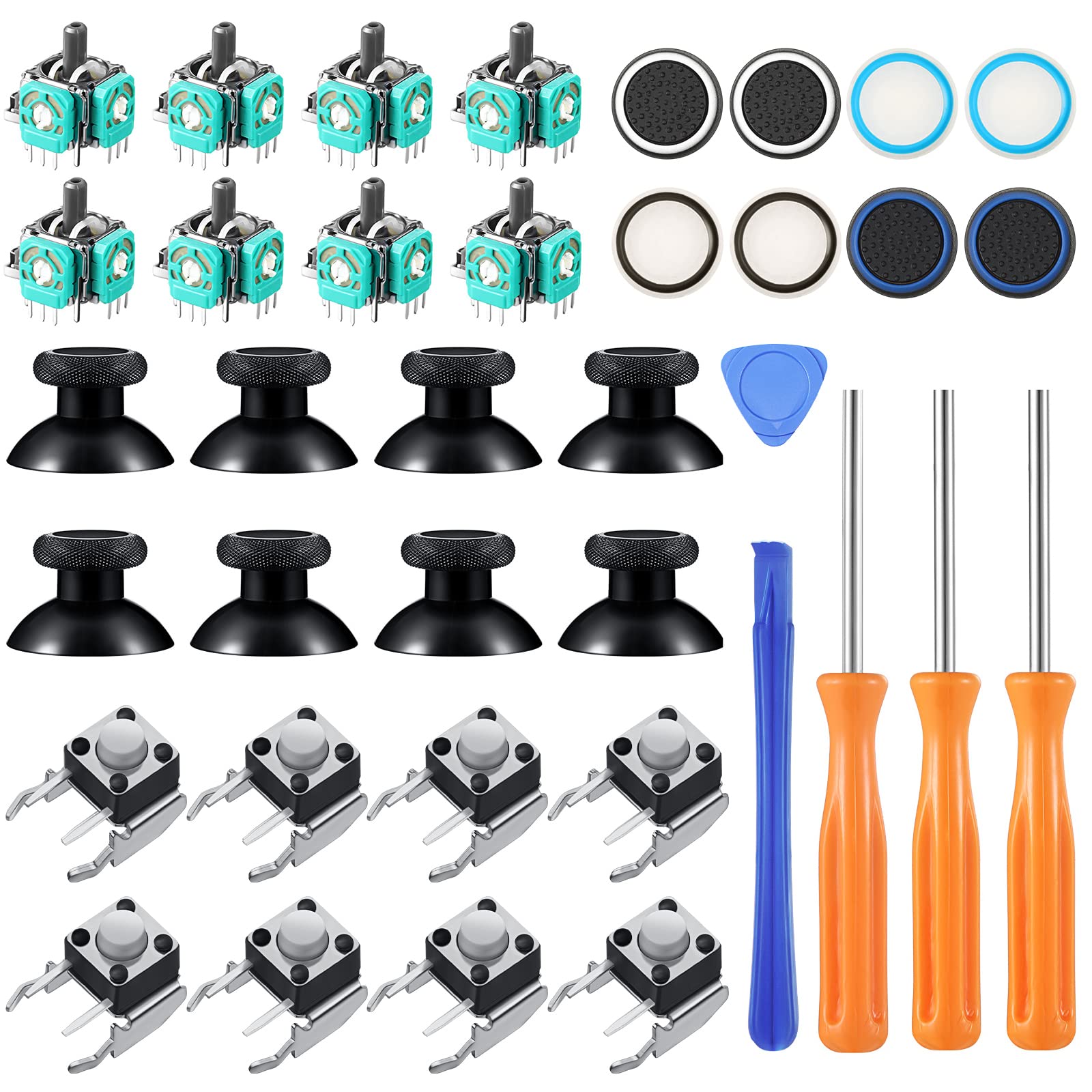 Yunsailing 37 Pcs Replacement Thumbstickst Compatible with Xbox One Controller Analog Joysticks Repair Kit Include Bumper Buttons Replacement Thumbstick Hat Silicone Hat Covers with Screwdriver Parts