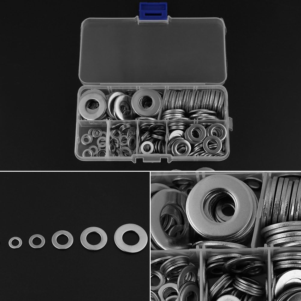 DollaTek 270pcs Stainless Steel Flat Washer, M4 M5 M6 M8 M10 M12 Round Flat Washers Assortment Kit - Image 4