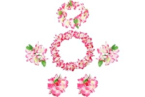 Udalyn Hawaiian Luau Flower Leis Jumbo Necklaces Bracelets Headband Anklets Set 6-7 Pack