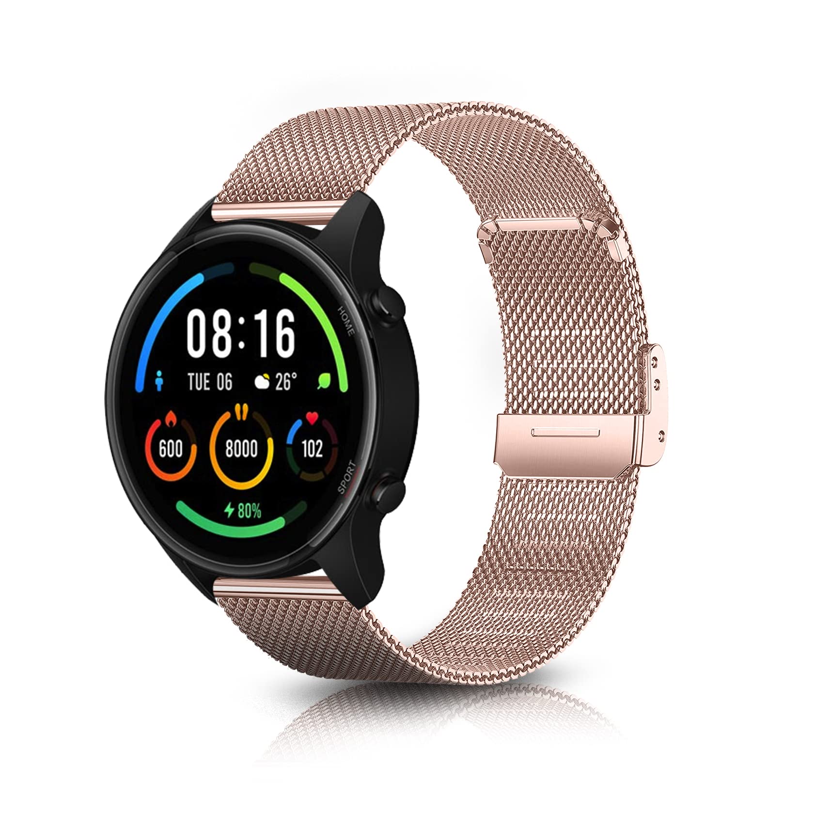 ToVioc Strap for Xiaomi Watch 5/2/S4/S4 Sport/S3/Redmi Watch 5 Active/Mi Watch, Woven 22mm Stainless Steel Metal Replacement Band for Amazfit Bip 6/Active Max/Balance 2/T-Rex 3 Pro 48mm - Rose Gold
