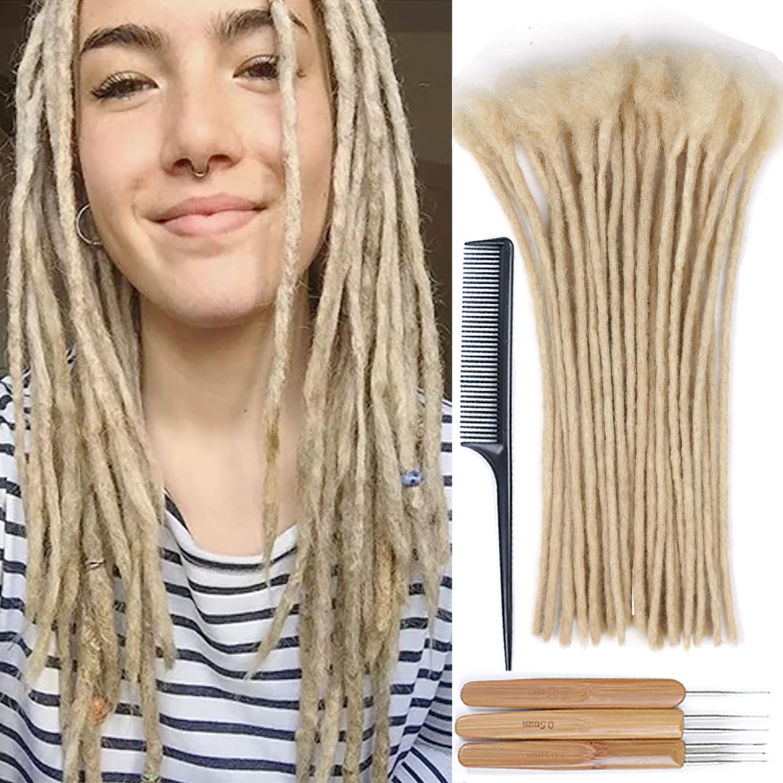 Huarisi 100% Human hair Dreadlocks Extensions for Black Women 12 inch 60 Strands 0.4cm Blonde Afro Kinky Real Hair Fashion Handmade Permanent Loc Extensions for Man (#613, 60 Locs) โ image 1