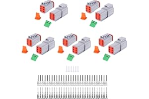 CEDOLIO 86 PCS Deutsch DT Grey 6 Pin Connectors 5 Set, Waterproof Electrical Wire Connector with Stamped Contacts and Seal Plug for Truck, Off-Road Vehicles, Construction, Agriculture, Motorcycle Wiring