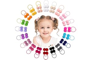 choicbaby Baby Girls Hair Accessories - Small Fluffy Pom Pom Ball Elastic Ponytail Holders and Rubber Bands for Toddlers and Infants (40Pcs)