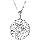 Mandala Necklace Sterling Silver 925 - Sacred Geometry Circle Pendant with 19.7" Chain - Spiritual Esoteric Amulet - Boho Hippie Yoga Jewelry for Women Girls - Handmade