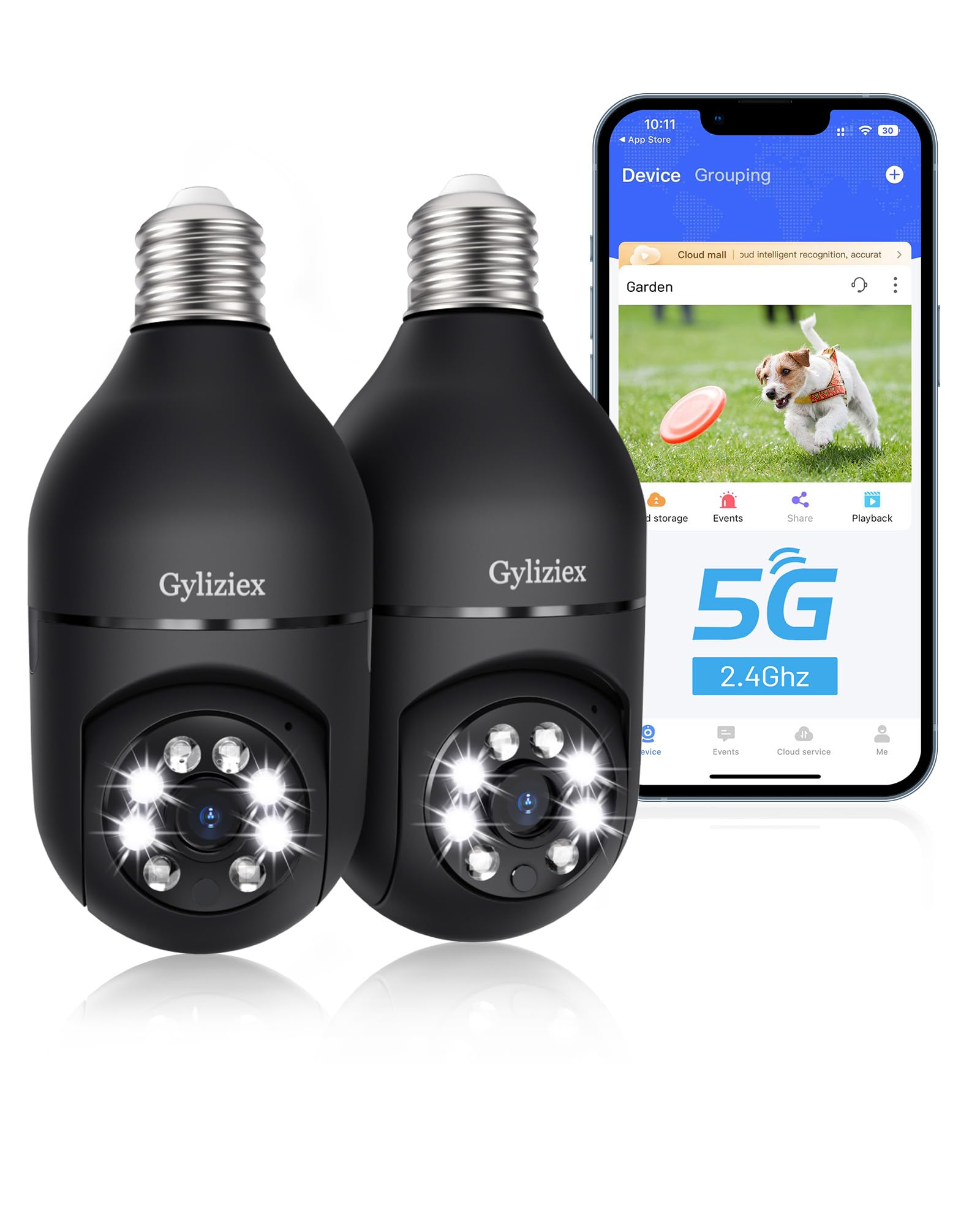 Photo 1 of Gyliziex Light Bulb Security Camera, 5G&2.4GHz 2K Security Cameras Wireless Outdoor 360° PTZ Cameras for Home Security with Color Night Vision, 2 Way Talk, AI Human Detection and Tracking, 2 Pack