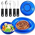 Maxcheck 2 Sets Adaptive Utensils for Elderly Bowl and Plate Spill Proof Non Slip Base Bendable Cutlery Knife Fork Spoons Self Feeding Dinnerware for Elderly Disabled People Hand Tremors Parkinson