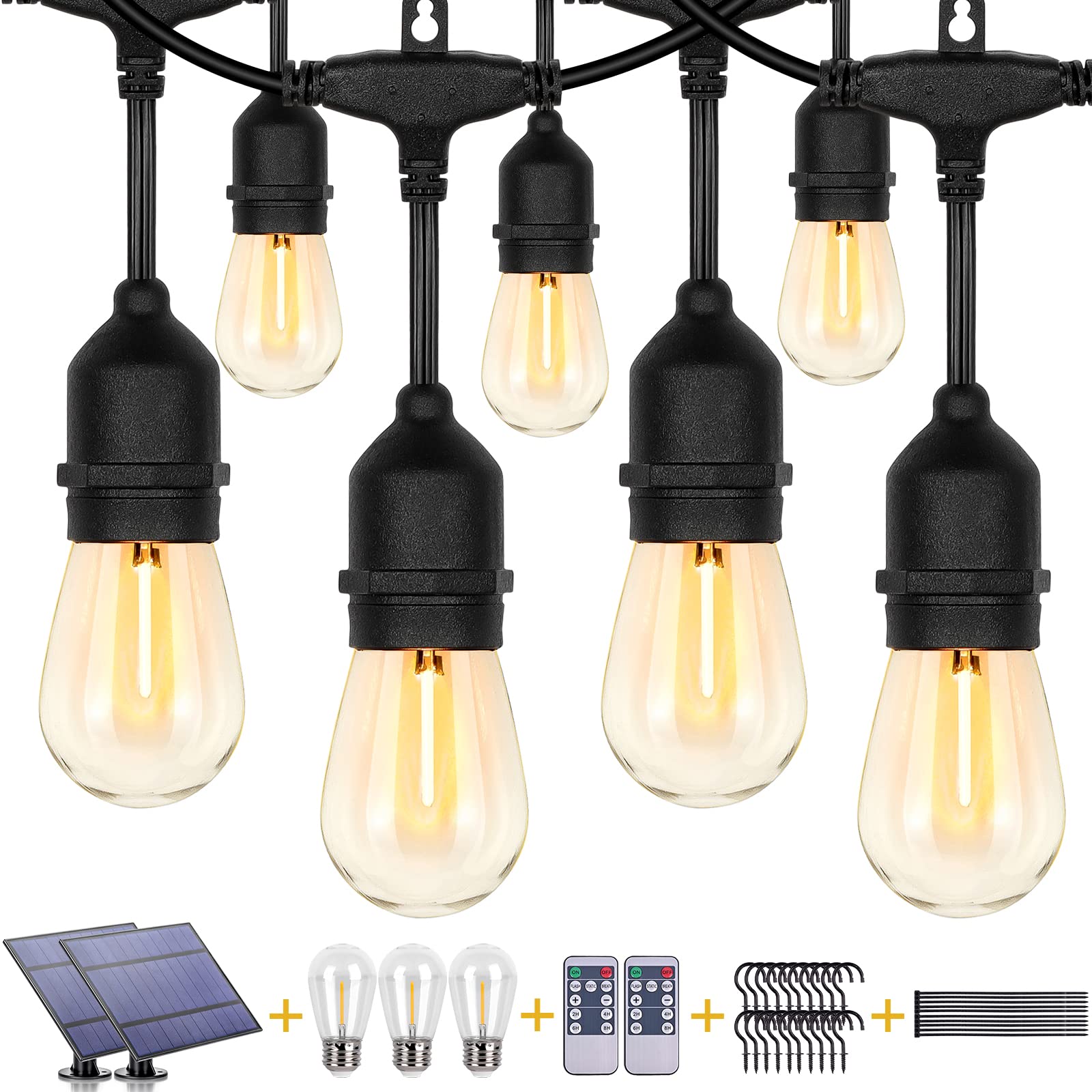 Photo 1 of PARTS ONLY --------------------------------------------ZJOJO Solar String Lights Outdoor Waterproof 200FT(2 Pack), 60 Shatterproof Sockets, LED Patio Lights Solar Powered & USB Port, IP65 Grade for Outside