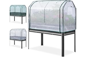 KING BIRD Large Raised Garden Bed with Cover & Netting Galvanized Elevated Planter Box with Legs 48×24×56 in for Backyard, Patio, Balcony, 400lb Capacity, Dark Grey