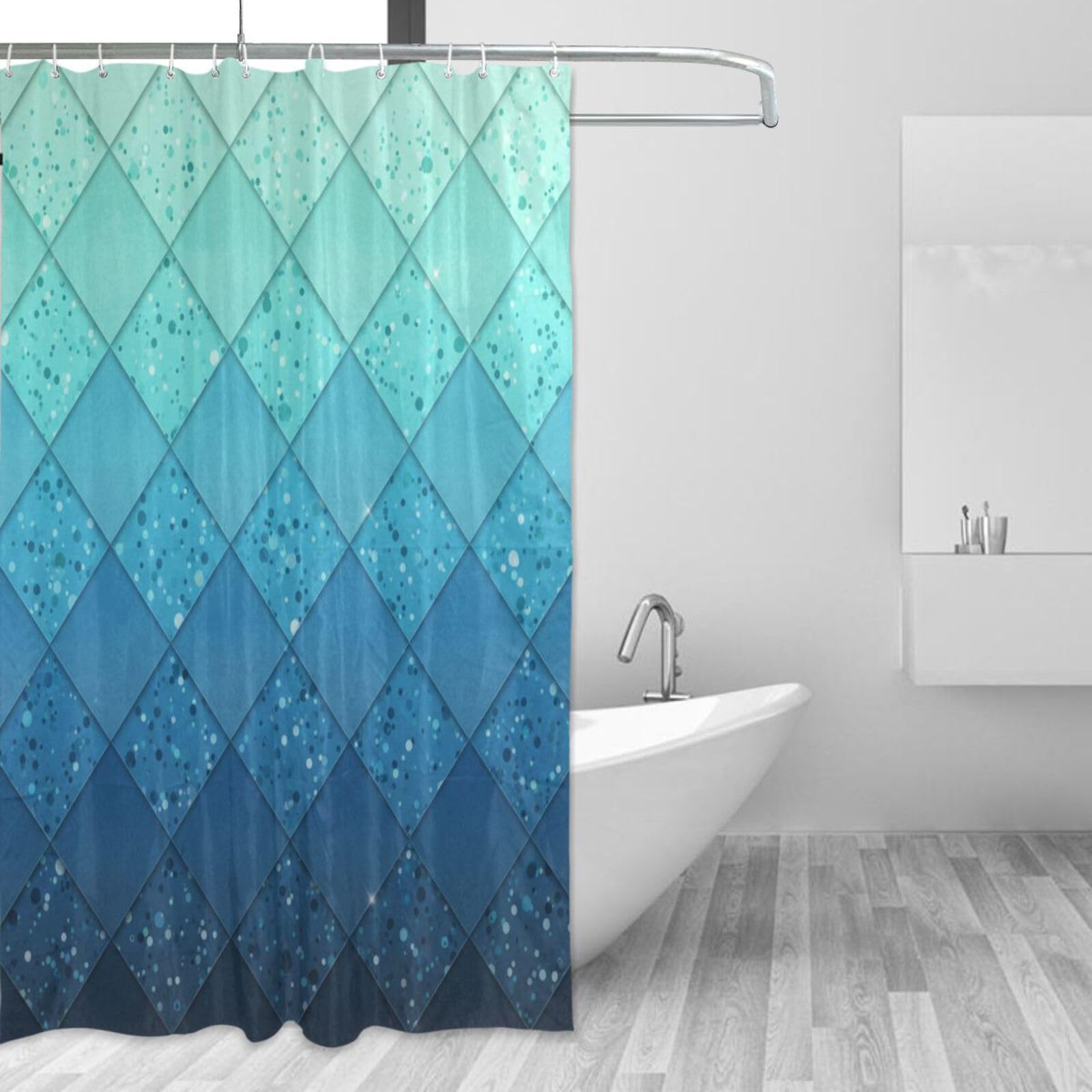 ALAZA Shower Curtain Backdrop Royal Blue Mermaid Scales Geometric Rhombus Bathroom Shower Curtain Set Fabric Bridal 12 Hooks for Women 72x72 Inch (60x72 inch, Royal Blue Mermaid Rhombus)