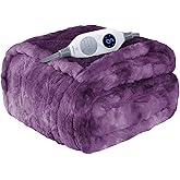 Westinghouse Electric Heated Throw Blanket, Faux Fur with 6 Heating Levels & Auto Off, Soft Cozy Sherpa Washable Blanket (50" x 60", Purple)