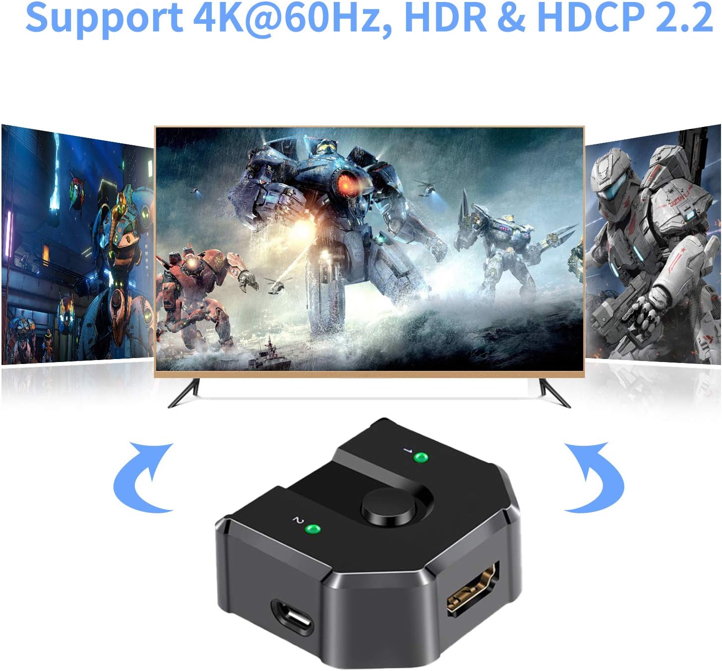 4K HDMI Bi-direction Switch Splitter Box,BolAAzuL 4K@60Hz Bi-direction HDMI Splitter 2 inputs 1 output or 1 in 2 out Display Selector,Bi-directional HDMI 2.0 Switcher Splitter for PS4,PC,apple TV etc.: Home Audio & Theater