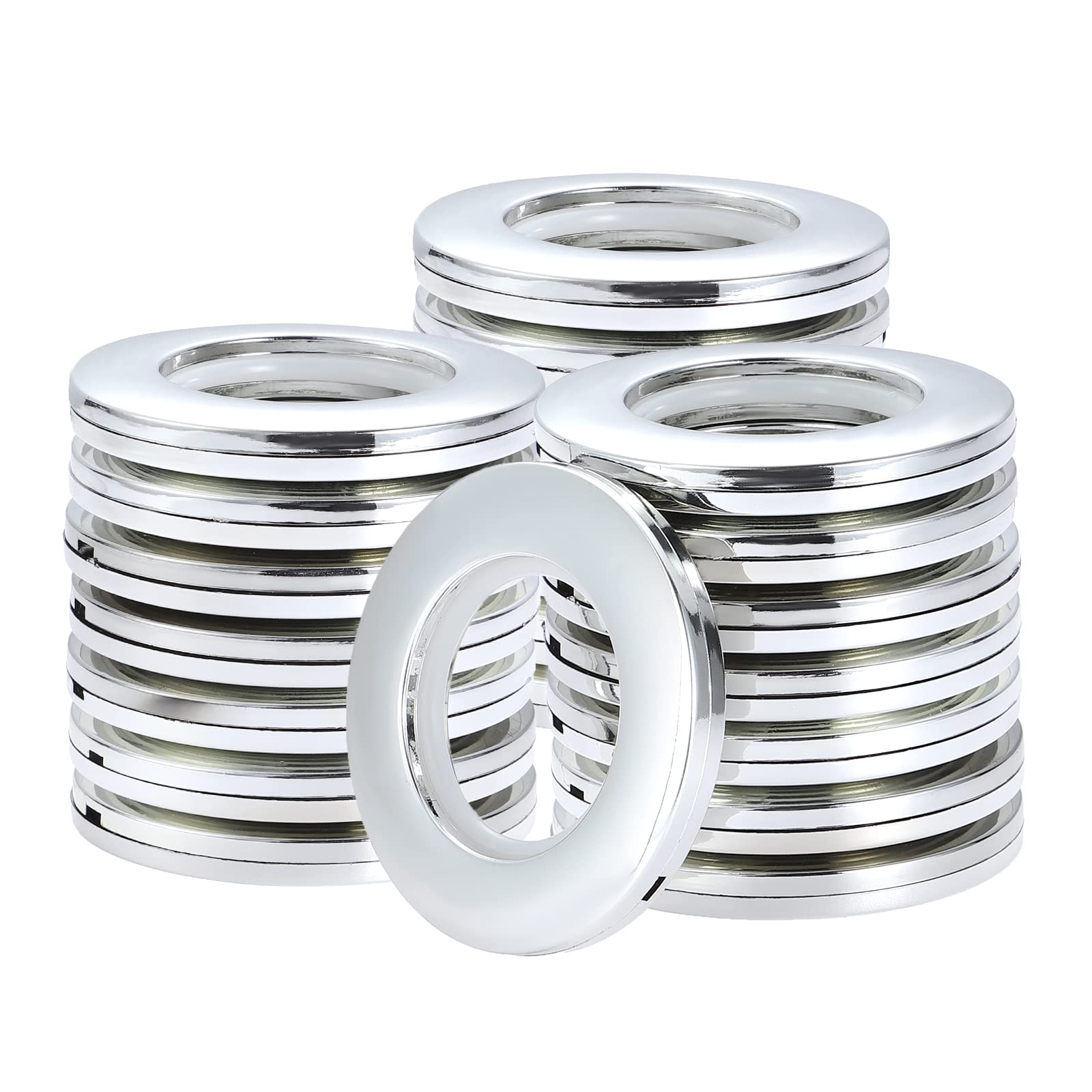 Kinsinder 32 Pcs Curtain Eyelet Rings, Round Plastic Rings Inner Diameter 40mm DIY Rings for Window Shower Curtain (Bright Silver)