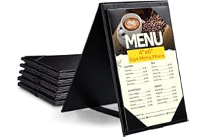 ONLVAN 5 Packs Leather Table Tent Leather Menu Holder Sign Display Black Menu Covers Cafes Bars Restaurant Menus Stand A-Frame Table Tents 4 x 6 inch