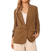 Allegra K Corduroy Blazer Jackets for Women Ruched Sleeve Lapel Pockets Dressy Casual Business Suit Jacket Winter Outerwear