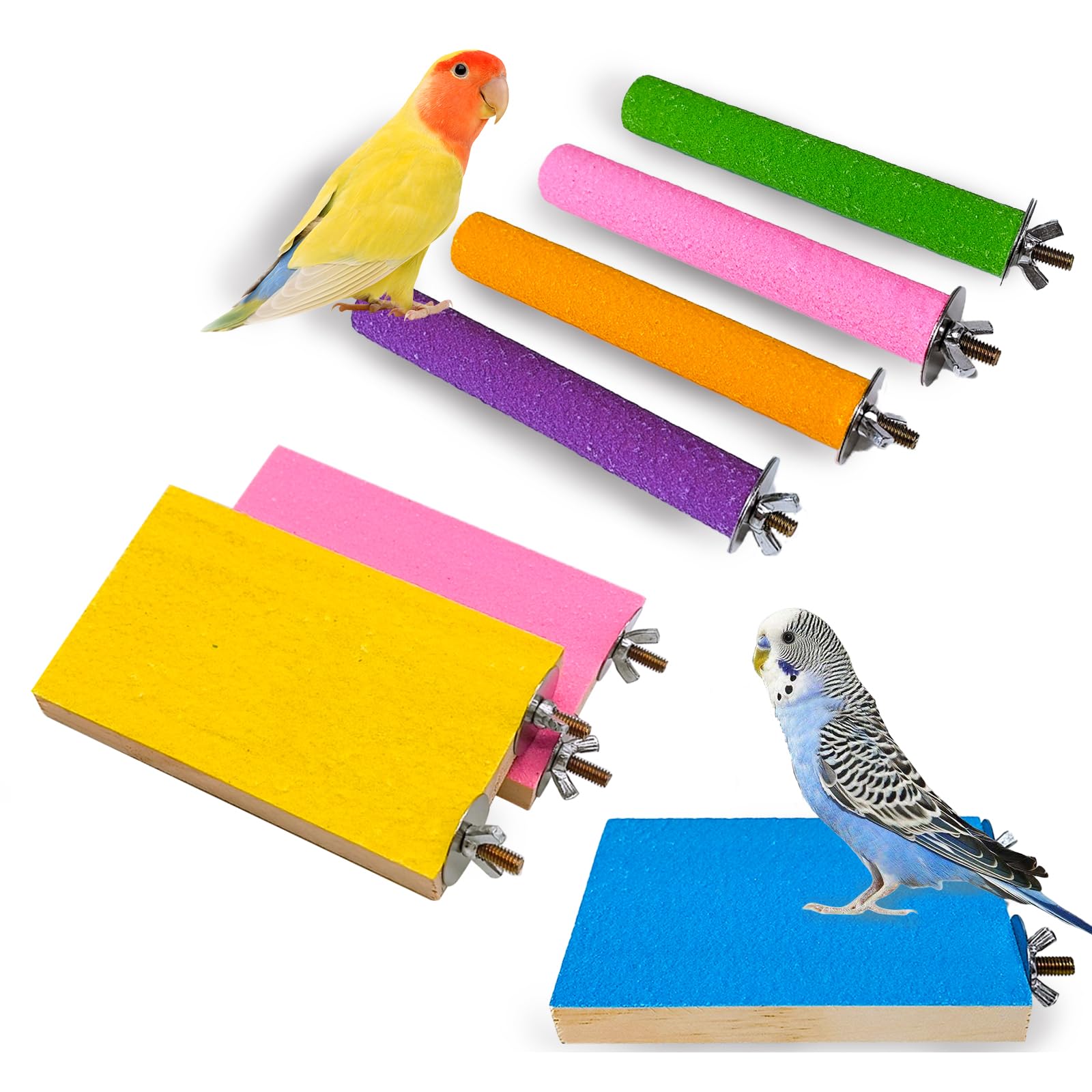 Photo 1 of 7 PCS Parrot Perch Stand Natural Wood Bird Perch Stand Platform Paw Grinding Sticks Cage Accessories Exercise Toys for Budgies Parakeets Cockatiels Conures Lovebirds