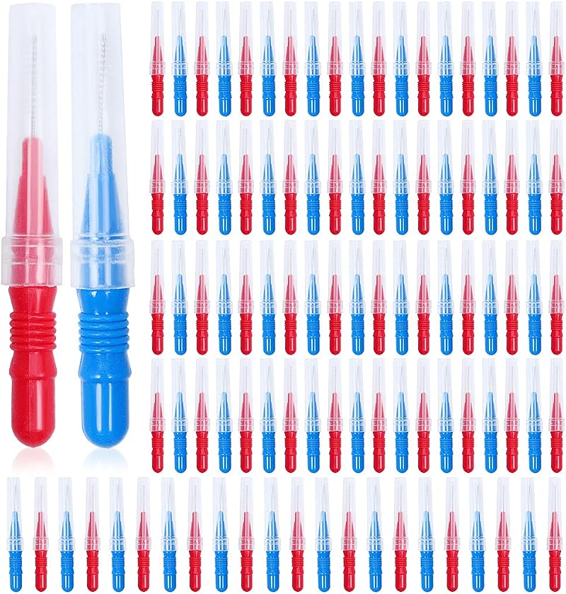 ZGTS Interdental Brushes 100 Pcs Toothpick Flosser Dental Hygiene Blue Red