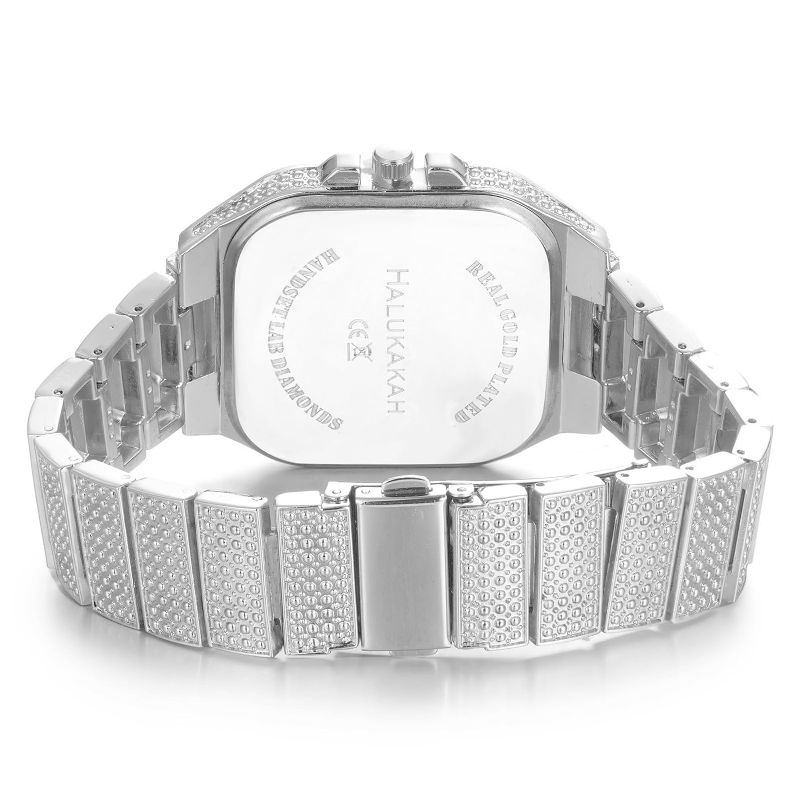 Halukakah Diamond Gold Watch Iced Out, Men's 18 Carat Real Gold/Platinum White Gold Plated Quartz Bracelet 24 cm Square Dial, with Tennis Chains Necklace Bracelet Set Options, Comes with Gift Box
