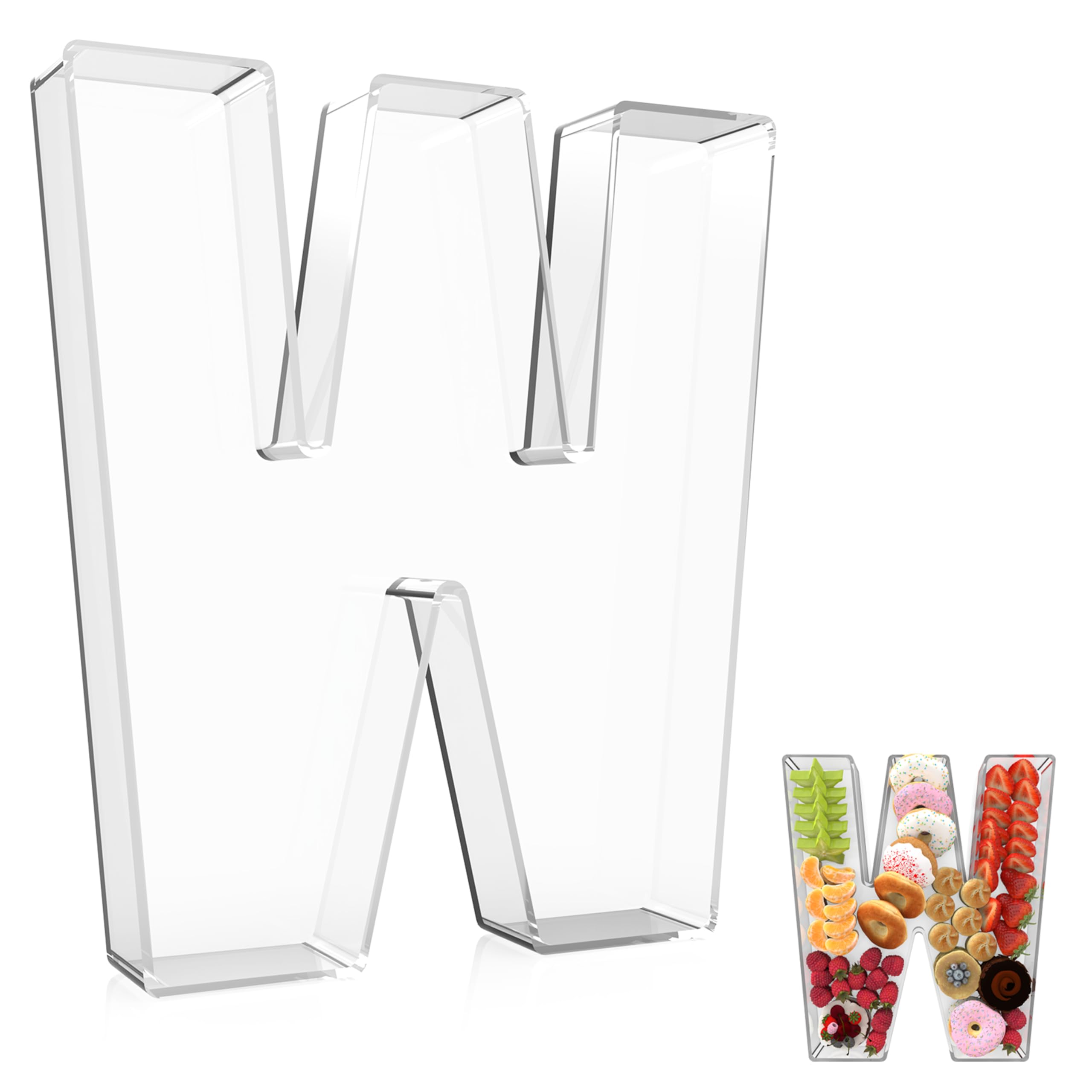 Photo 1 of 13.8" Extra Large Acrylic Letter Charcuterie Board Box, Reusable Fillable Letter Cake Candy Dish Display Serving Tray for Birthday Anniversary Party Decoration (W)