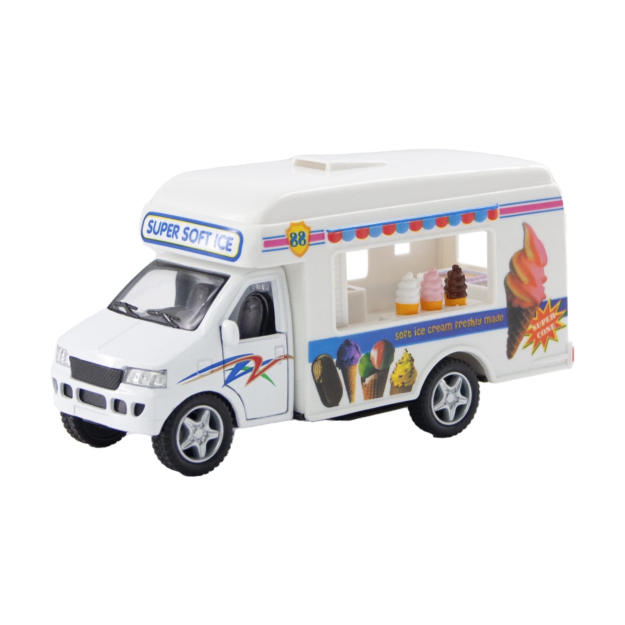 D.A.Y. Republic Diecast, White Ice Cream Van, Highly Detailed Interior with Openable Back Doors, Perfect for Kids Gifts, Scale Toy for Boys and Girls