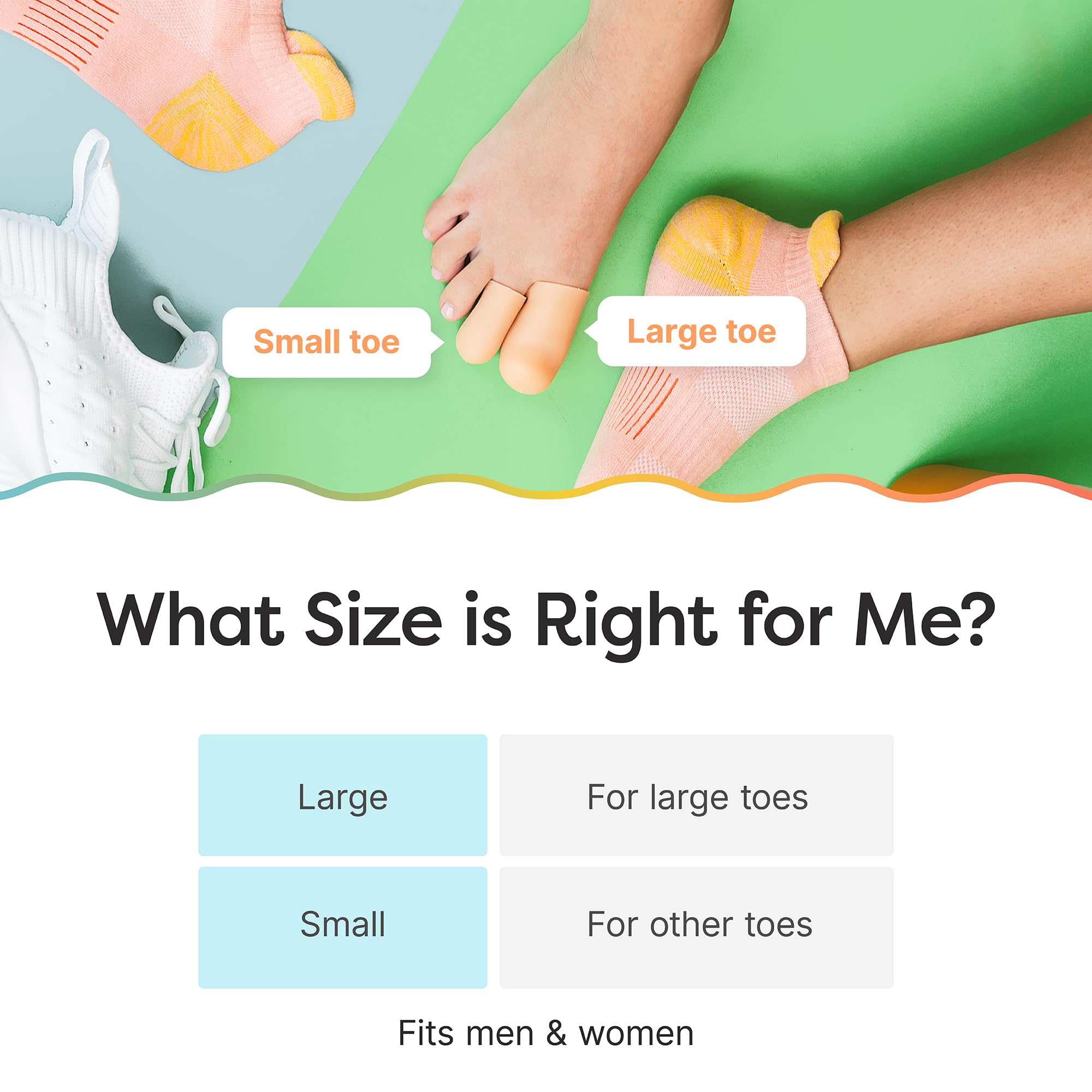 ZenToes 6 Pack Gel Toe Cap and Protector - Cushions and Protects to Provide Relief from Missing or Ingrown Toenails, Corns, Blisters, Hammer Toes (Large, Beige)