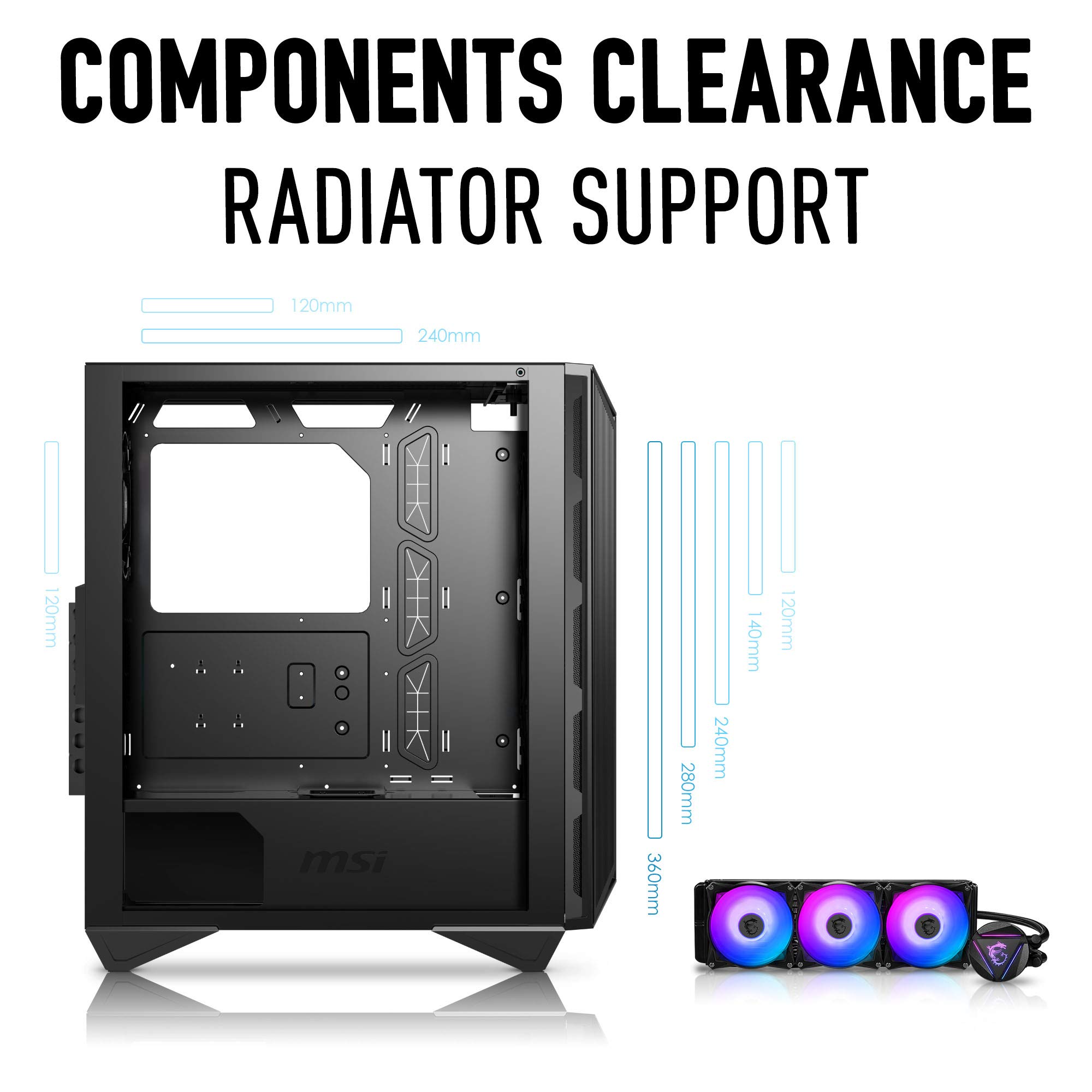 MSI MPG GUNGNIR 111R Mid Tower Gaming PC Case - Black, 4 x 120mm ARGB Fans, USB 3.2 Gen2x2 Type-C, Tempered Glass Panel, Magnetic Dust Filter, Mystic Light RGB, ATX, m-ATX, Mini-ITX