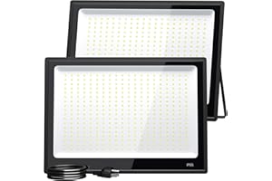 XXBSAZ 2 Pack 300W LED Flood Lights Outdoor, 37,000LM Plug-in Hardwire Work Light IP66 Waterproof - 6500K Daylight Bright for Yard, Garage, Stadium