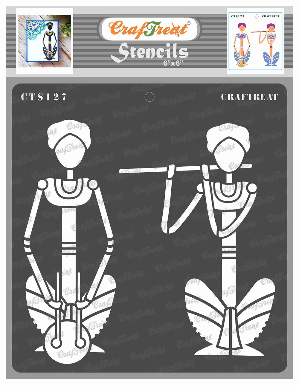 CrafTreat Reusable African Tribal Stencils for Painting on Wood, Wall, Tile, Canvas, Paper, Fabric and Floor - Folk Musicians - 6x6 Inch - DIY Art and Craft Stencils of Music - African Art Stencils