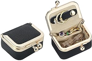 Royal Bagger Genuine Cow Leather Mini Jewelry Box Women's Coin Purse Solid Color Kiss Lock Change Pouch Casual Style Small Storage Bag for Women 1894 (New Black1)