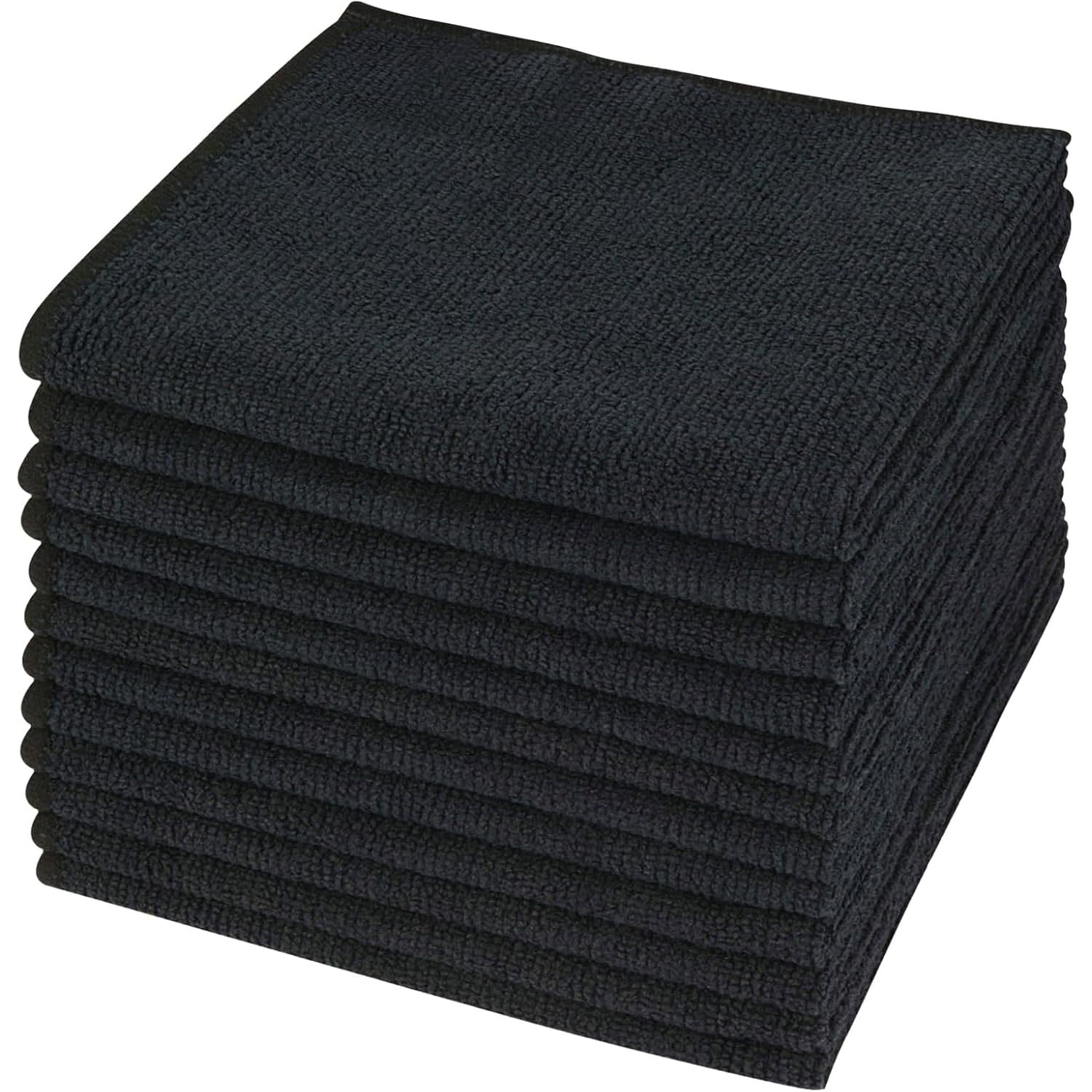 SINLAND Microfiber Cleaning Cloth Tea Towels Absorbent Dish Cloth Kitchen Streak Free Dish Rags Glass Cleaning Cloths 12inchx12inch 12 Pack Black