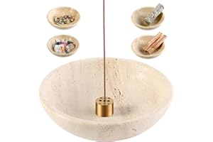 Koville Italian Travertine Incense Holder, 6" Incense Holders for Sticks, Sturdy Incense Burner Ash Catcher, Ideal for Meditation, Relaxing, Easy to Clean