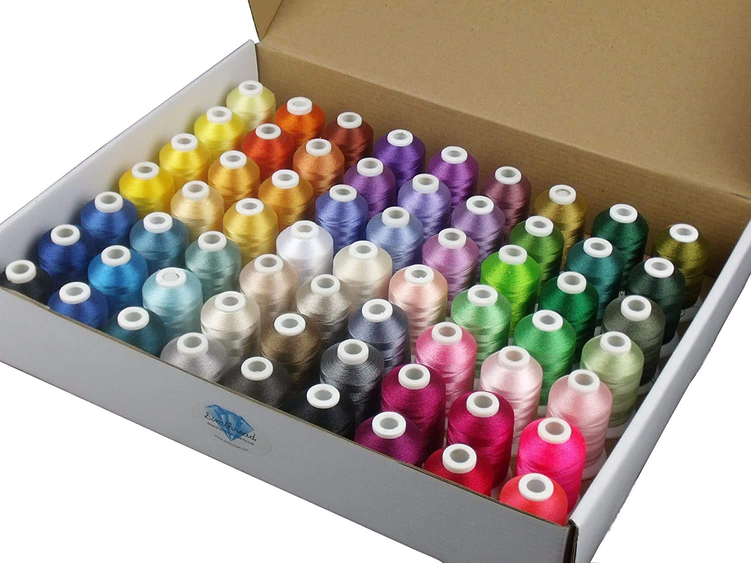 Simthread 63-Colour Polyester Embroidery Thread Kit, 63 Spools of 500 m, 40WT, Convertible to Brother Colour Chart, Compatible with Brother, Janome, Babylock, Singer and Other Embroidery Machines