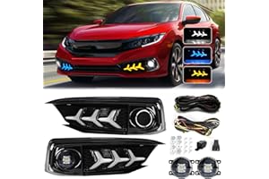 AFOGGEST Daytime Running Light For Honda Civic 2019 2020 Fog Lights Tri-Colors DRL With LED Lamp Bulb Front Fog Light+Wire Harness