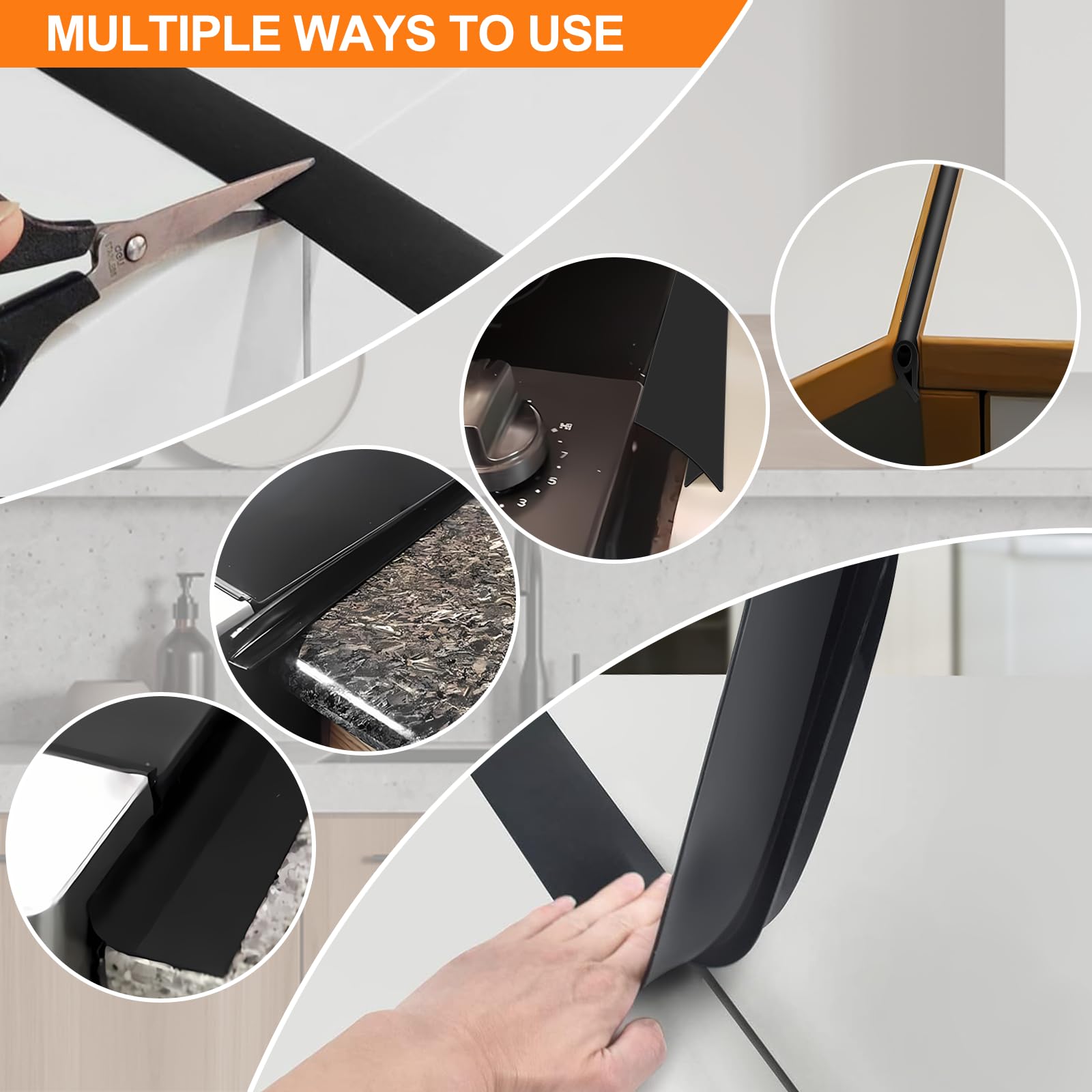 FLSEPAMB Silicone Stove Gap Covers, 2 Pack Heat Resistant Oven Gap Filler Seals Gaps with Anti-Slip Mirror Base, Stain Resistant Stove Counter Gap Cover Silicone Strips Between Stovetop and Counter