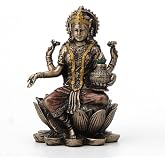 Veronese Design 3 3/8" Lakshmi Sitting on Lotus Spiritual Resin Statue Painted Bronze Finish