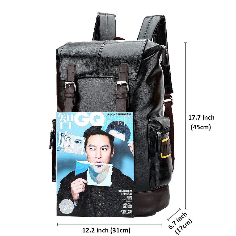 Zaino Spalla Pelle SINOKAL Zaino Porta PC Donne Uomo Impermeabile Zaino Scuola Borsa a tracolla Zaino per il Daypack sportivo da viaggio Nero