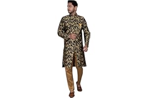XEPON Mens Black Gold Sherwani Ethnic Set