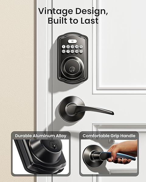 VEISE KEYLESS ENTRY DOOR LOCK WITH 2 LEVER HANDLES – ELECTRONIC KEYPAD DEADBOLT, EASY INSTALLATION DIGITAL SMART FRONT DOOR LOCK SET, MATTE BLACK