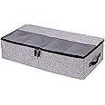 AARAINBOW Foldable Under Bed Clothes Organizer with Lid, Underbed Storage Container with Adjustable Dividers UnderBed Storage Bin with Handles and Clear Window Under Bed Shoe Storage (Gray)