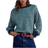 Kwunbwa Womens Striped Sweater Fall Casual Crew Neck Long Sleeve Knit Pullover Tops Trendy Y2k Loose Cute Sweaters