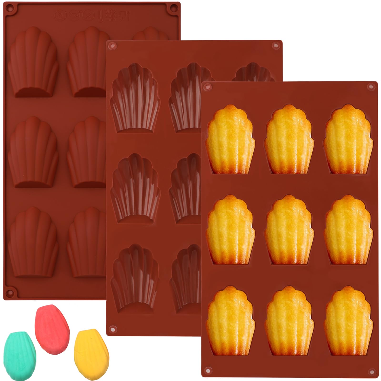 Surflyee 3PCS Madeleines Baking Tray, Silicone Madeleine Moulds, Madeline Tins for Baking, Madeleine Trays Silicone, Shell Shaped Silicone Moulds for Madeleine, Biscuits, Chocolate, Candy, Pudding