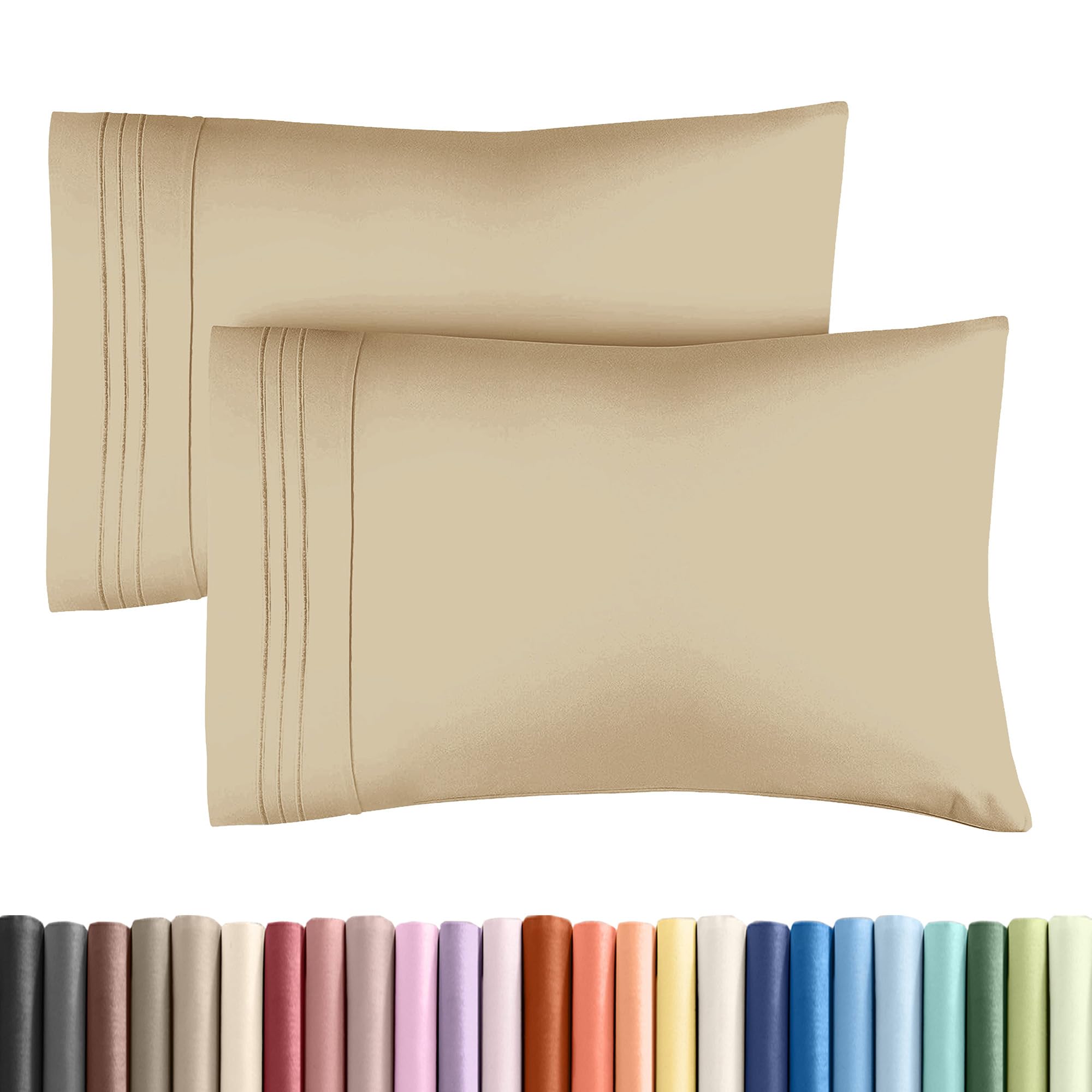 Photo 1 of Queen Pillow Cases Set of 2 - Ultra Soft Hotel Quality Pillowcase Covers - Comfy, Cozy & Wrinkle Free - Shrinkage, Stain and Fade Resistant - Machine Washable Pillow Protectors - 2 Piece Set - Beige