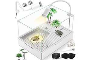 MoonOrange Small Turtle Tank Kit(Tank + Light + Water Pump), Acrylic Turtle Tank Starter Kit with Upgrade Rain Shower Head, Adjustable 5W Water Pump, Higher Fences and Multi-Function Area. (S-Kit)